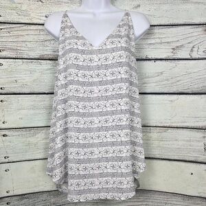 LOFT L White Black Floral Striped Cami Top